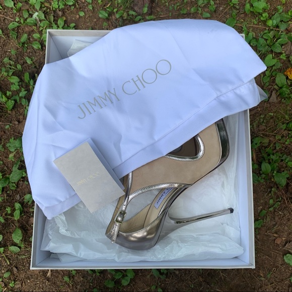 Jimmy Choo Leondra 120 SMT nude suede mirror leather pumps 39 - Picture 15 of 15
